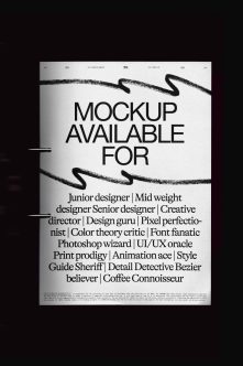 Modern poster mockup with brush strokes, listing designer role types in bold typography