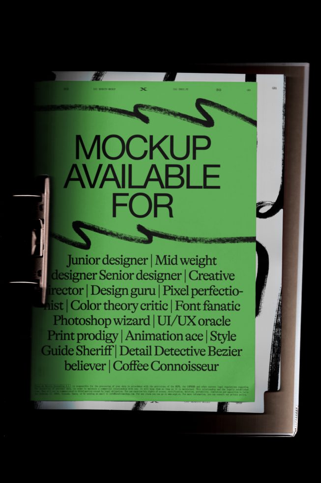 Magazine mockup for design professionals featuring striking green cover with creative titles, ideal for showcasing portfolio work or graphic layouts.