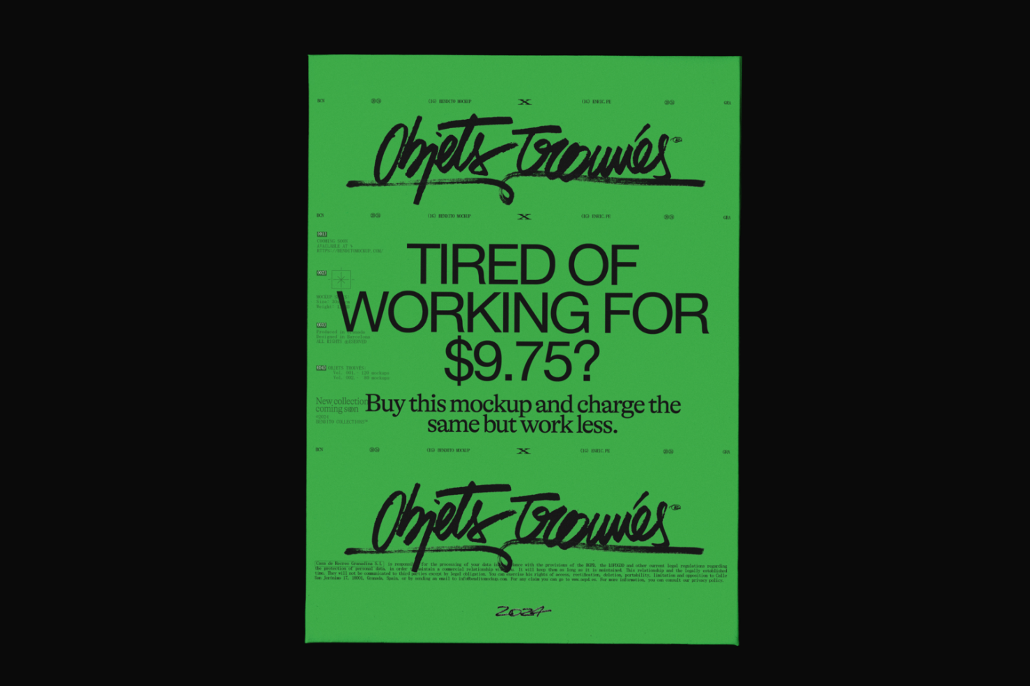 Poster mockup with striking green background and bold typography promoting work efficiency, ideal for design presentations, advertising.