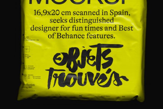 Bold black handwritten typography on a crinkled yellow background, possibly for mockups or graphic design assets, showcasing creative packaging design.