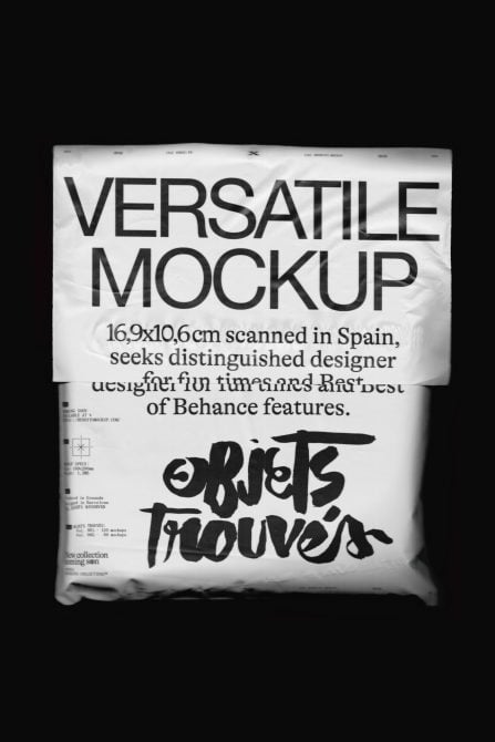 White pillow-pack mockup featuring oversized sans serif typography