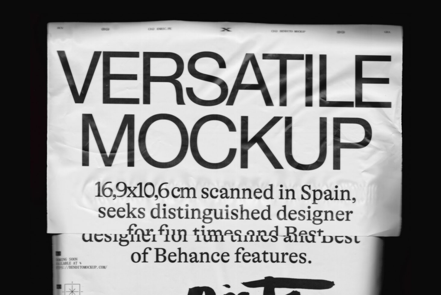 Crumpled paper with bold typography stating Versatile Mockup, suitable for graphic design, mockup presentations, and design assets.