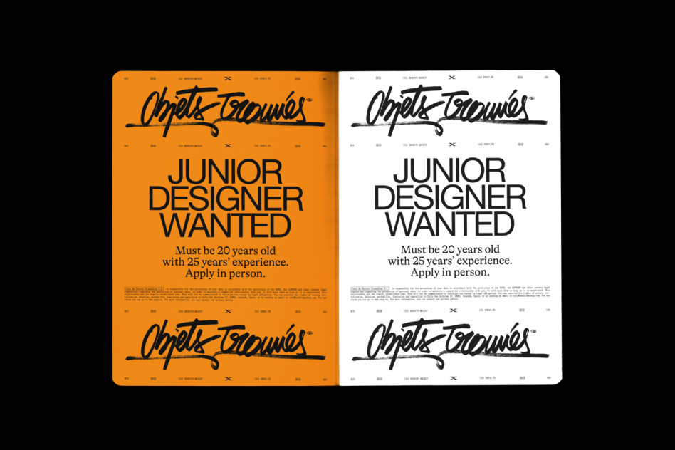 Bold typographic job ad poster template in black and orange featuring creative fonts, ideal for graphic designers and mockup presentations.