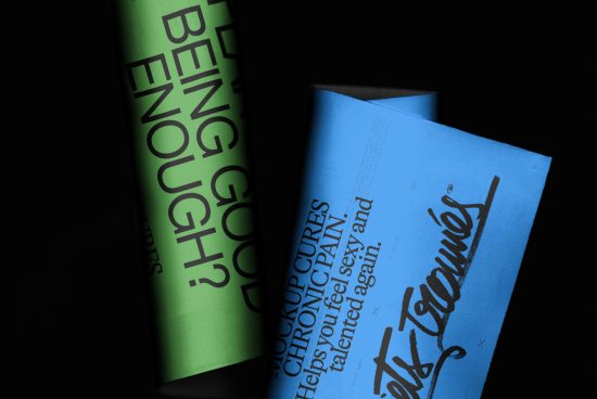Mockup of two crossed tubes with bold typography design, ideal for branding presentations in cosmetics or personal care.