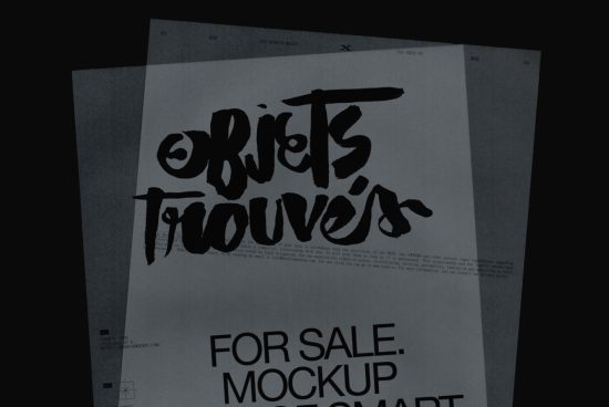 Monochrome flyer mockup with artistic brush font overlay for graphic design and print template showcasing.