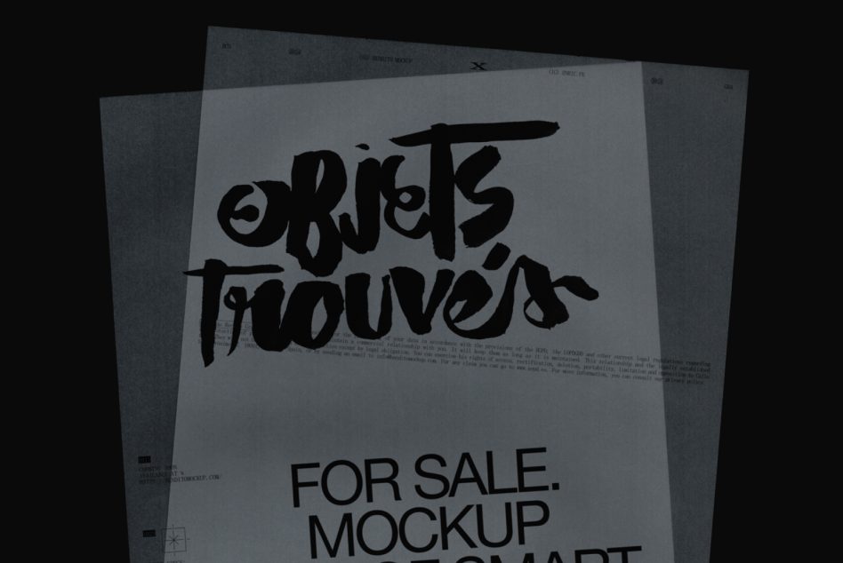 Stacked papers with hand-drawn "For Sale" typography mockup on textured background