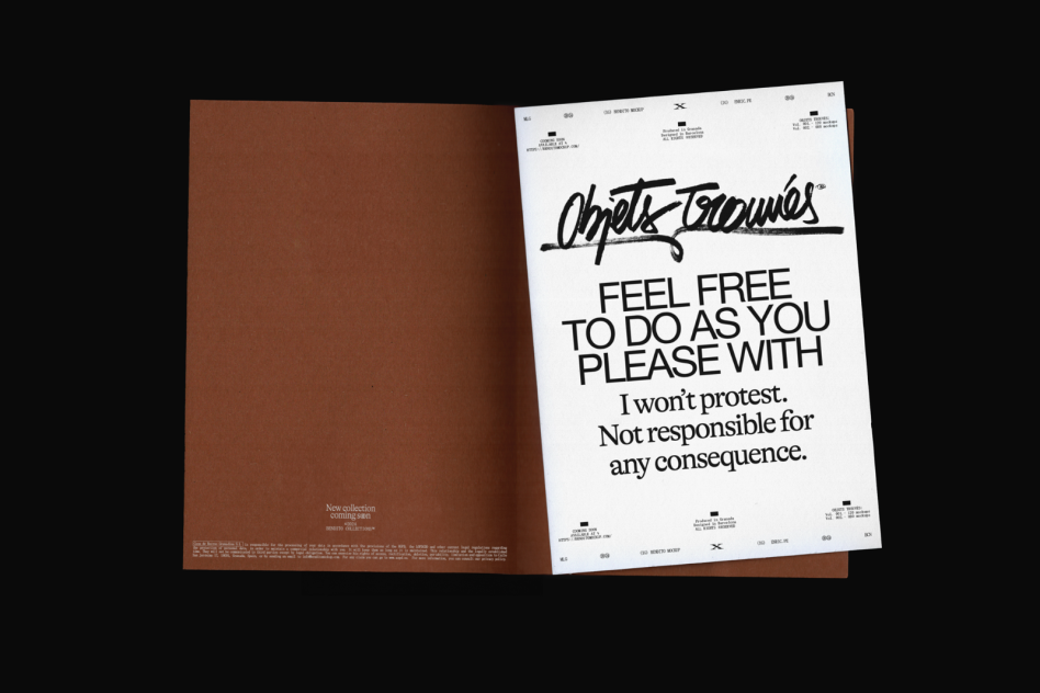 Creative magazine mockup featuring stylish font and text layout design for inspiration, open on a brown background.