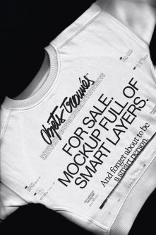 White crewneck sweatshirt with bold typography about mockup smart layers on black background