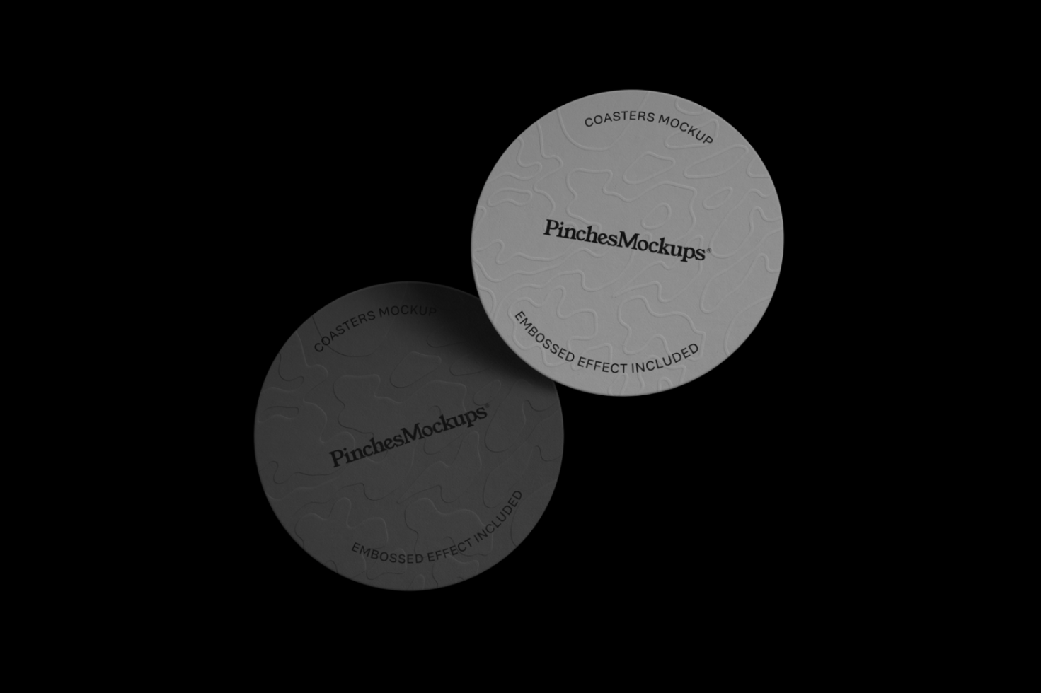 Elegant coaster mockups with embossed effect in a minimalistic presentation, perfect for showcasing branding designs to clients.