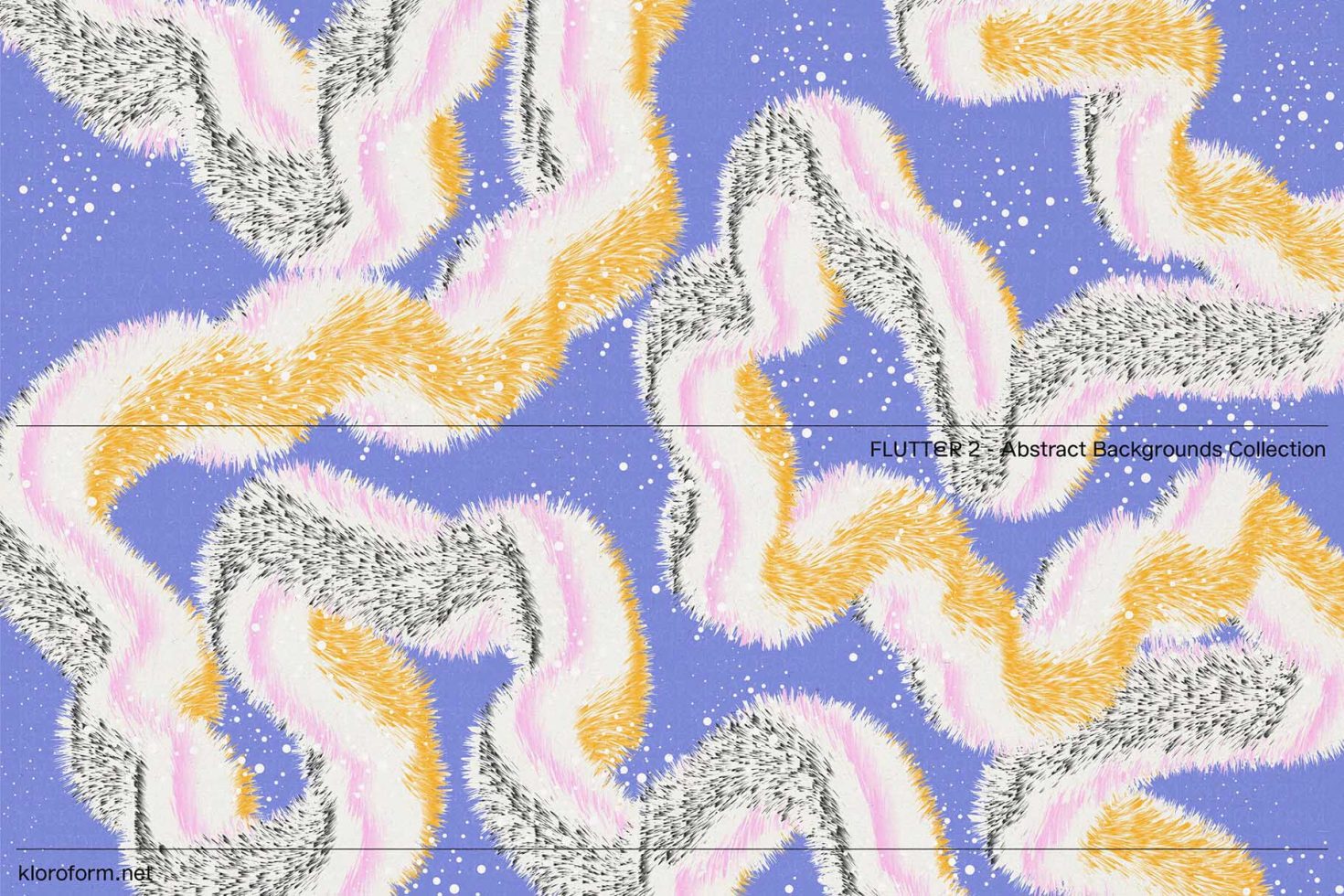 Abstract textured brush strokes in yellow, pink, and white on a purple speckled background, FLUTTER 2 from Graphics Collection.