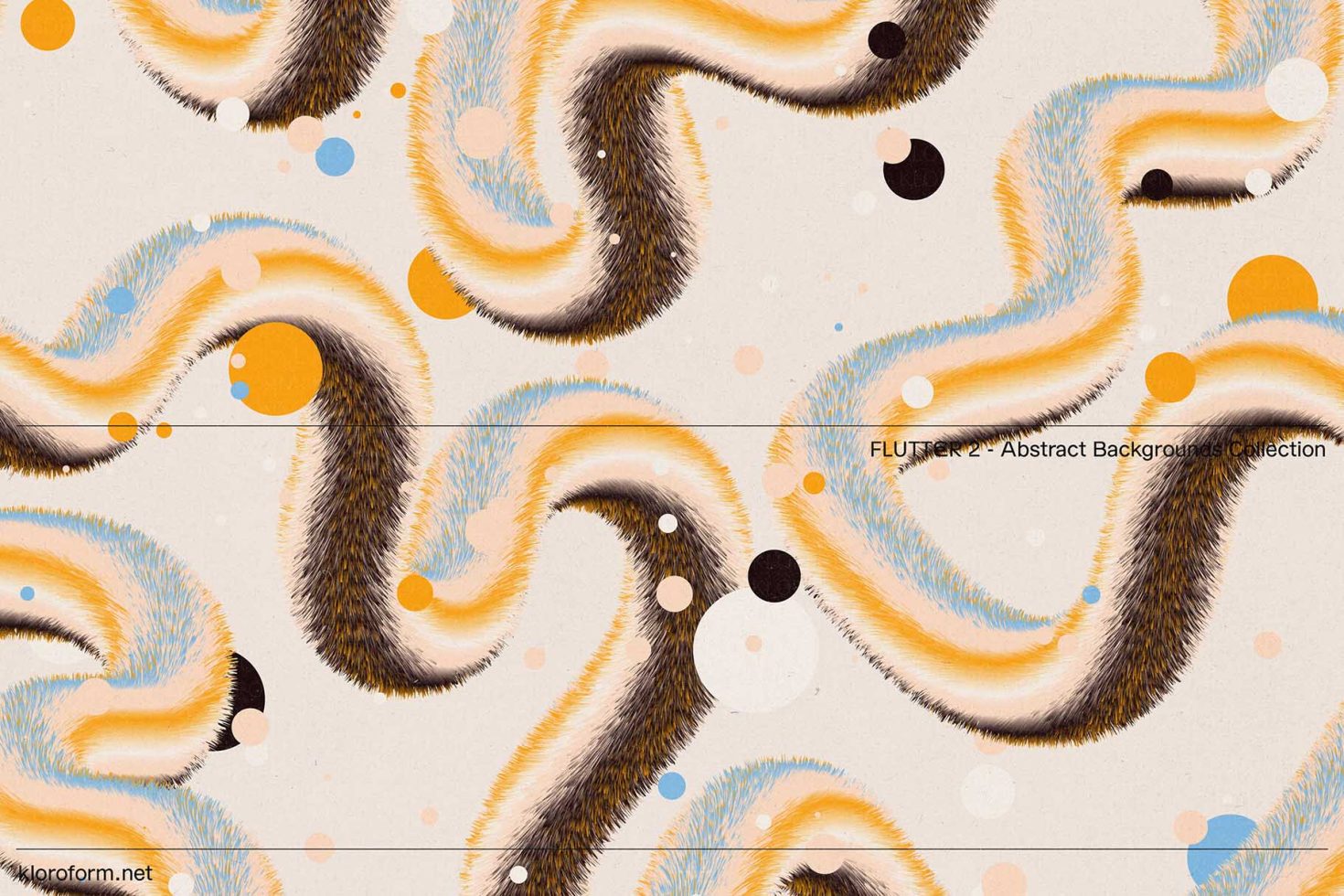 Furry swirls and dots in warm tones on a beige backdrop, FLUTTER 2 Abstract Backgrounds Collection for creative design projects.