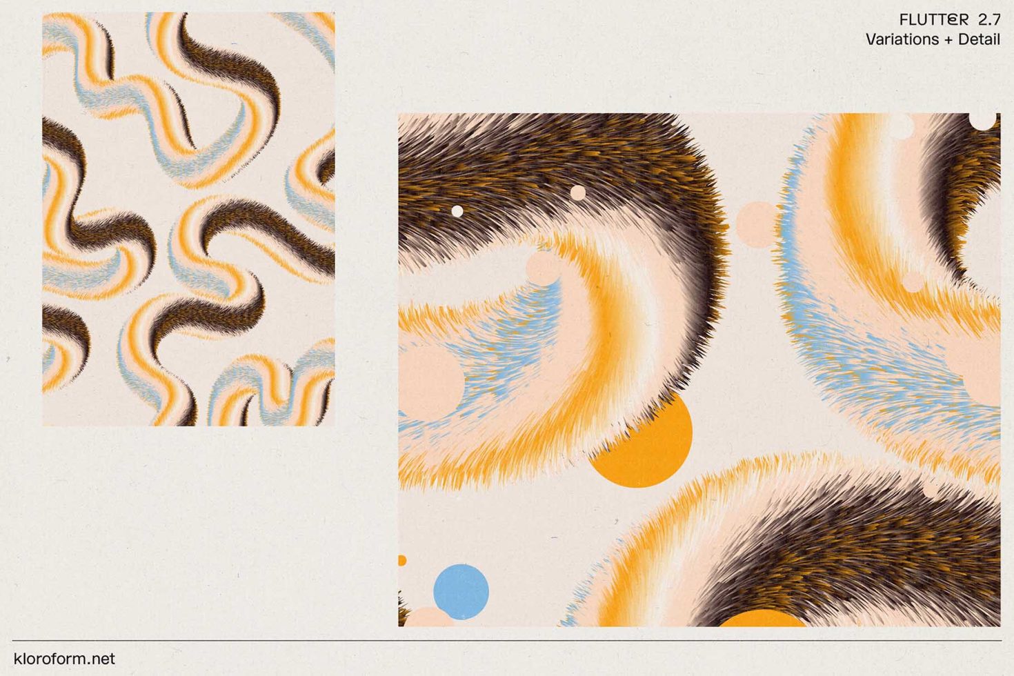 Abstract furry swirl design in orange and blue tones, digital art, texture graphic for creative projects, available as graphics on marketplace.