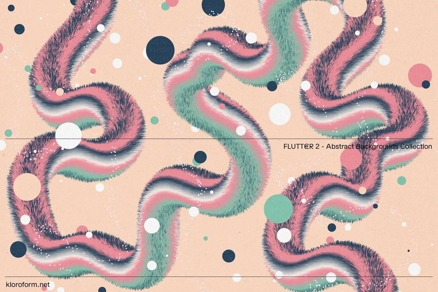 Abstract furry swirls with pastel dots graphics for designer mockups or background templates, part of the 'FLUTTER 2 - Abstract Backgrounds Collection'.