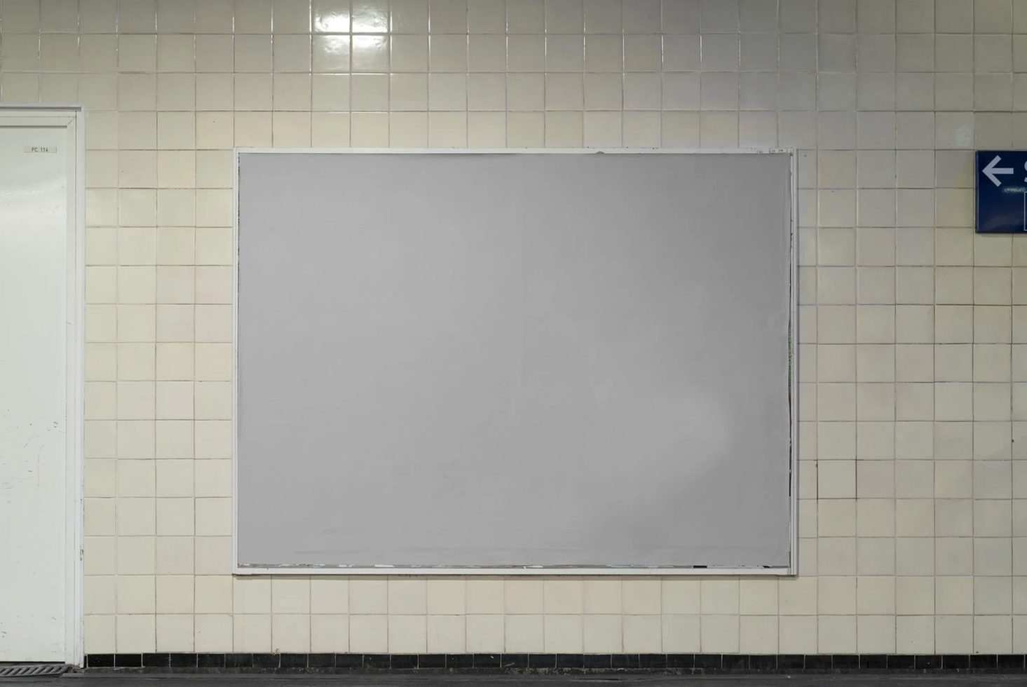 Blank billboard mockup on tiled wall for outdoor advertising design, graphic display, poster template.