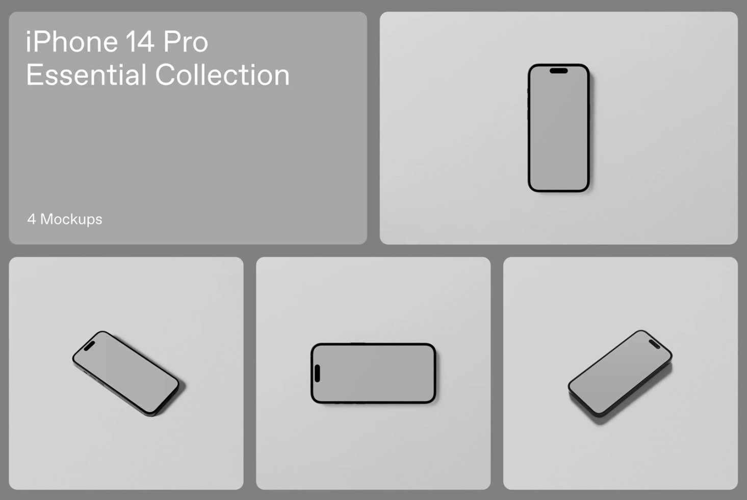 iPhone 14 Pro mockup templates for designers, featuring 4 minimalist style device visuals, perfect for presentations and showcasing apps.