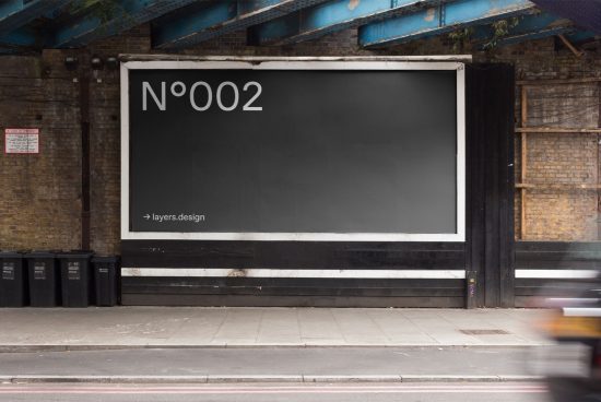 Urban billboard mockup under a bridge for outdoor advertising, layered PSD with smart object, clear display for designers' work.