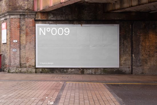 Urban billboard mockup under a bridge for outdoor advertising, with textured background, suitable for presenting designs and graphics.