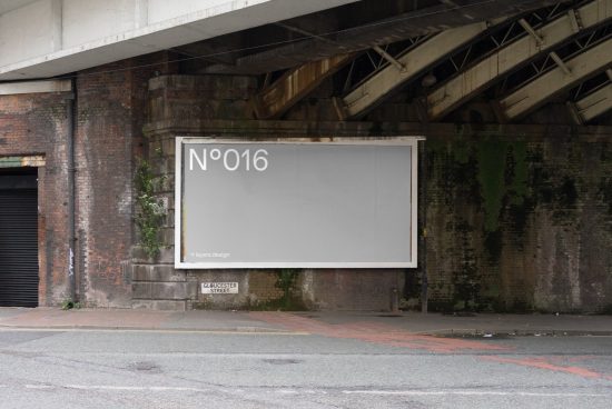 Urban billboard mockup under bridge for outdoor advertising display, realistic city environment, graphic designers, editable template.
