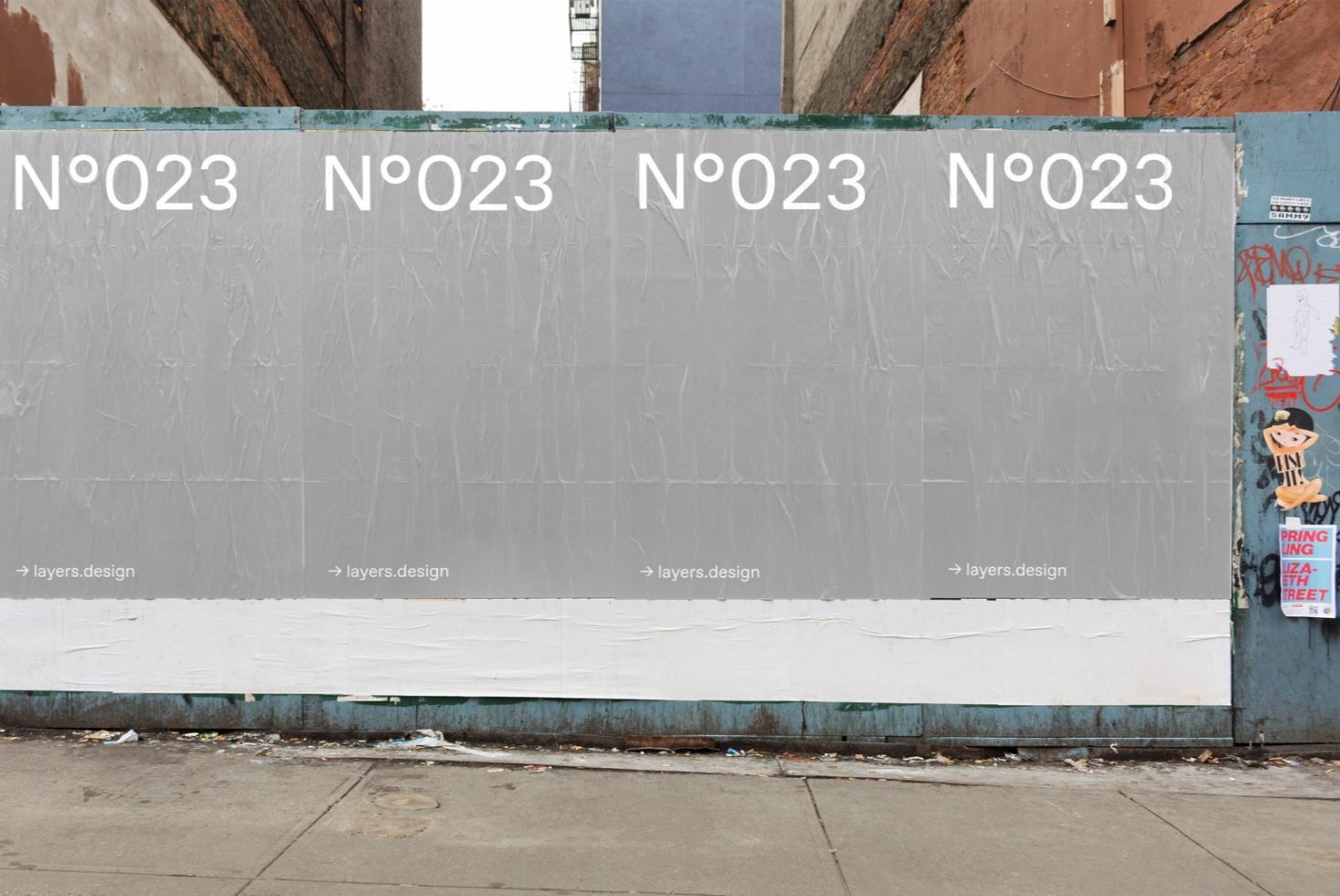 Urban billboard mockup for advertising design presentation, empty space for designers, textured background, layered graphic display.