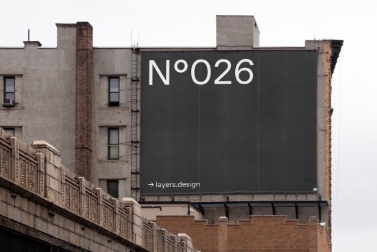 Urban mockup billboard on building for advertisement design presentation, cityscape view with minimalist graphic layers.design branding.
