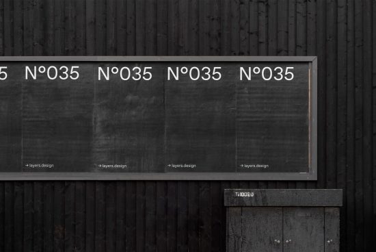 Minimalist billboard mockup on a dark textured wall for presentation of branding designs and advertisements to designers.