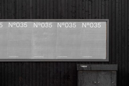 Modern billboard mockup on dark wooden wall for outdoor advertising with space for designer text and graphics display.