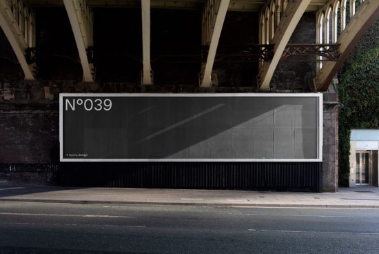 Urban billboard mockup under overpass for outdoor advertising designs, realistic city environment for graphic presentation.