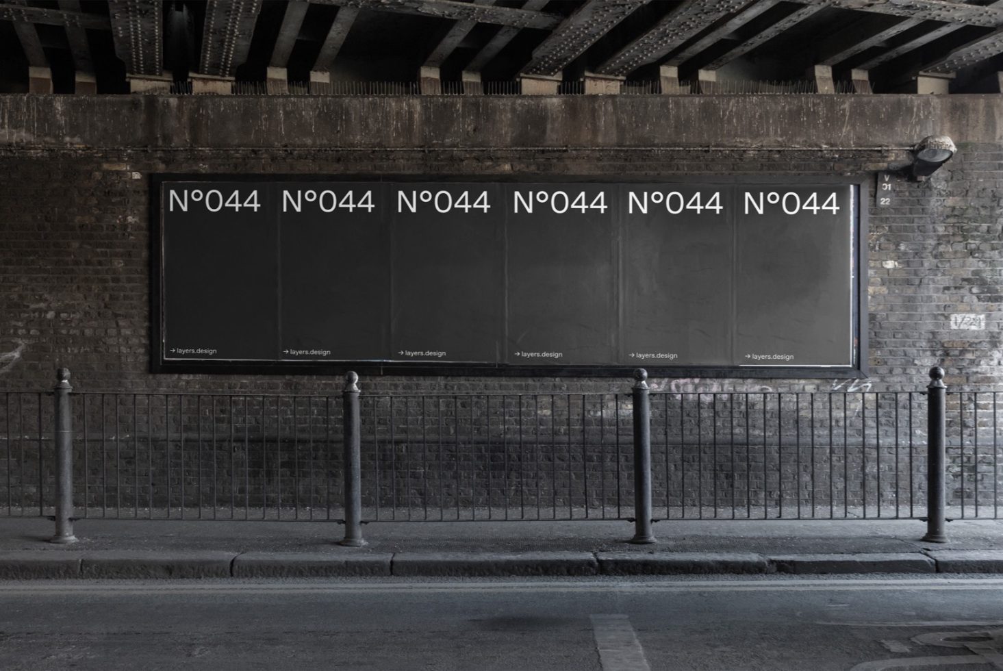 Urban billboard mockup under bridge for outdoor advertising, realistic city environment for designers' presentation and branding.