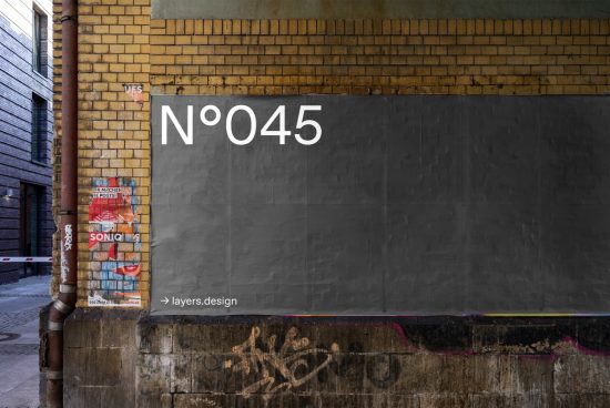 Urban billboard mockup on a textured street wall with visible graffiti, suitable for poster or advertisement design presentations.