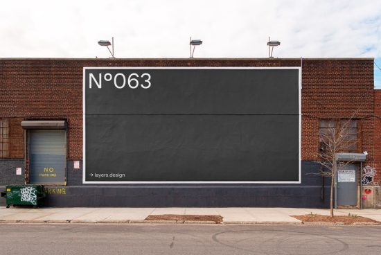 Urban billboard mockup on a brick building facade with empty space for design presentation, clear sky, street view, designers asset.