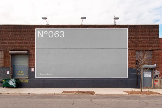 Urban wall mockup, clean billboard on a brick building exterior for advertising design, realistic city street template.