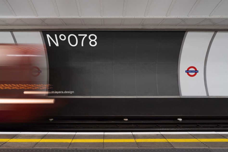 Empty subway station platform with motion blur train, mockup billboard for ad design, transport and urban lifestyle concept.