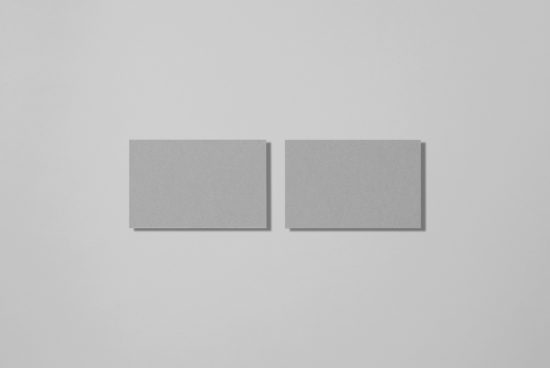 Two grey square mockup cards on a light background, ideal for branding presentation, design showcase, stationery mockups.