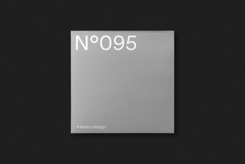 Minimal magazine cover mockup on black background, numbered 095 with subtle typography, ideal for design presentations.