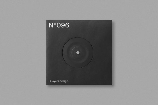 Minimalist vinyl record design mockup on a gray background with elegant typography and branding, perfect for presentation and portfolio.