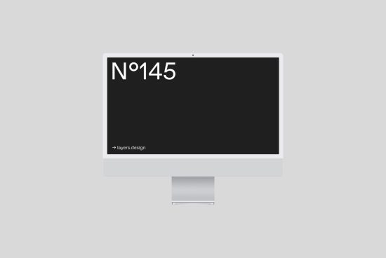 Sleek computer screen mockup with a minimalist dark design, ideal for presenting digital projects and web designs to clients.