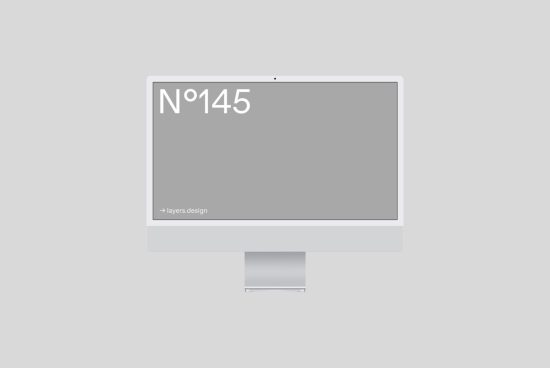 Minimal computer monitor mockup design template with blank screen on a gray background, ideal for website interface presentation.