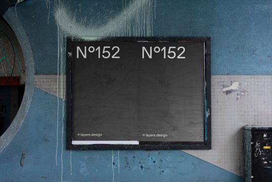 Urban themed chalkboard mockup on a textured wall with graffiti elements perfect for branding, fonts display, and design presentations.