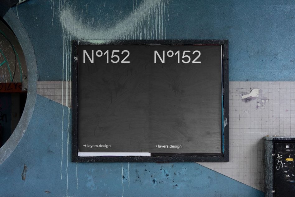 Dual screen billboard mockup on weathered blue wall with paint drips