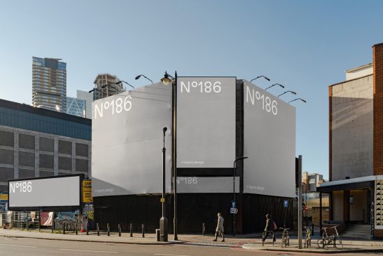 Urban billboard mockup for advertising design presentation on a clear sunny day, cityscape background, designer resource.
