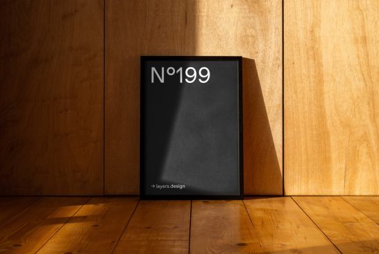 Elegant book cover mockup leaning on a wooden wall with natural light shadow, presentation for design portfolio.