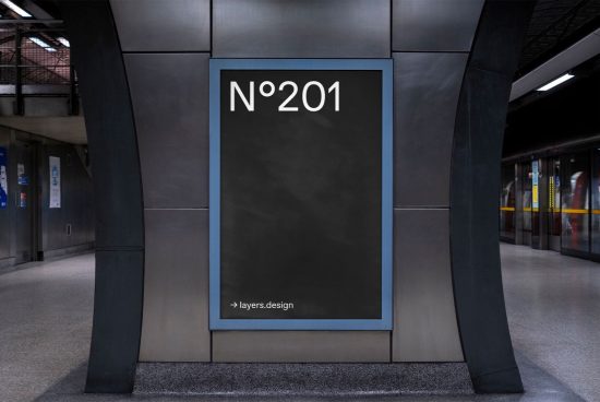Urban subway advertisement mockup in a station, realistic poster display for branding, designers' resource with editable layers.