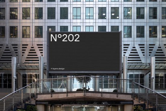Urban billboard mockup on building exterior for outdoor advertising, digital assets for designers creating ads and campaigns.