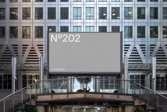 Urban billboard mockup on modern building for displaying design work, with clear textures and realistic surroundings, ideal for designers.