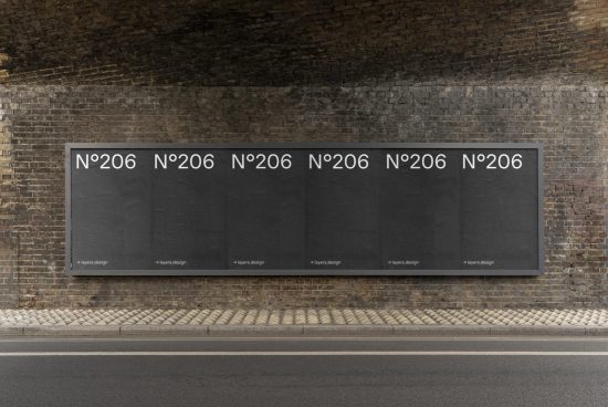 Urban poster mockup under bridge for advertising design, realistic street environment, high-res brick texture, editable graphic design template.