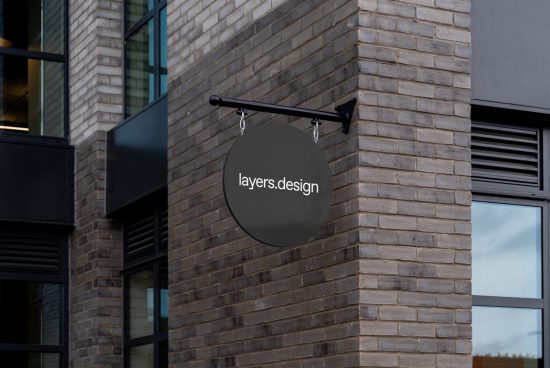Outdoor signboard mockup with a modern design on a brick wall for showcasing branding projects for digital asset marketplaces targeting designers.