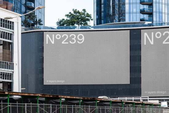 Urban billboard mockup on a construction site for outdoor advertising graphic design presentation.