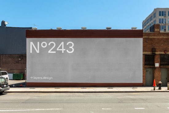 Urban billboard mockup on a building side with clear sky, ideal for advertising and design presentations, editable template.
