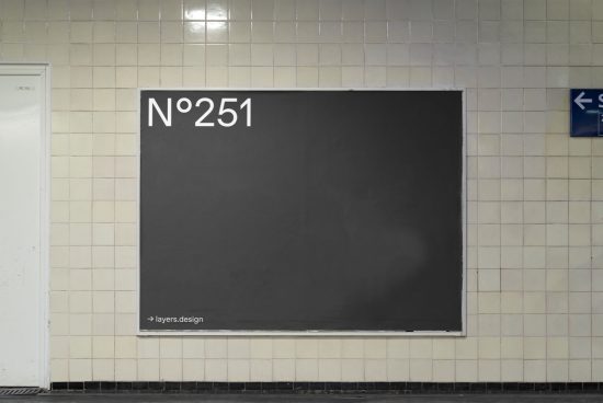 Blank subway ad poster mockup on tiled wall for outdoor advertising designs, easy editable graphic design template.