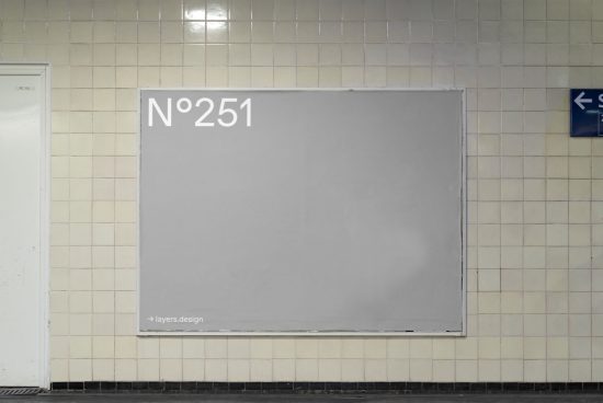 Blank billboard mockup on subway station wall, ideal for advertising designs, layered PSD for easy customization, realistic urban setting.